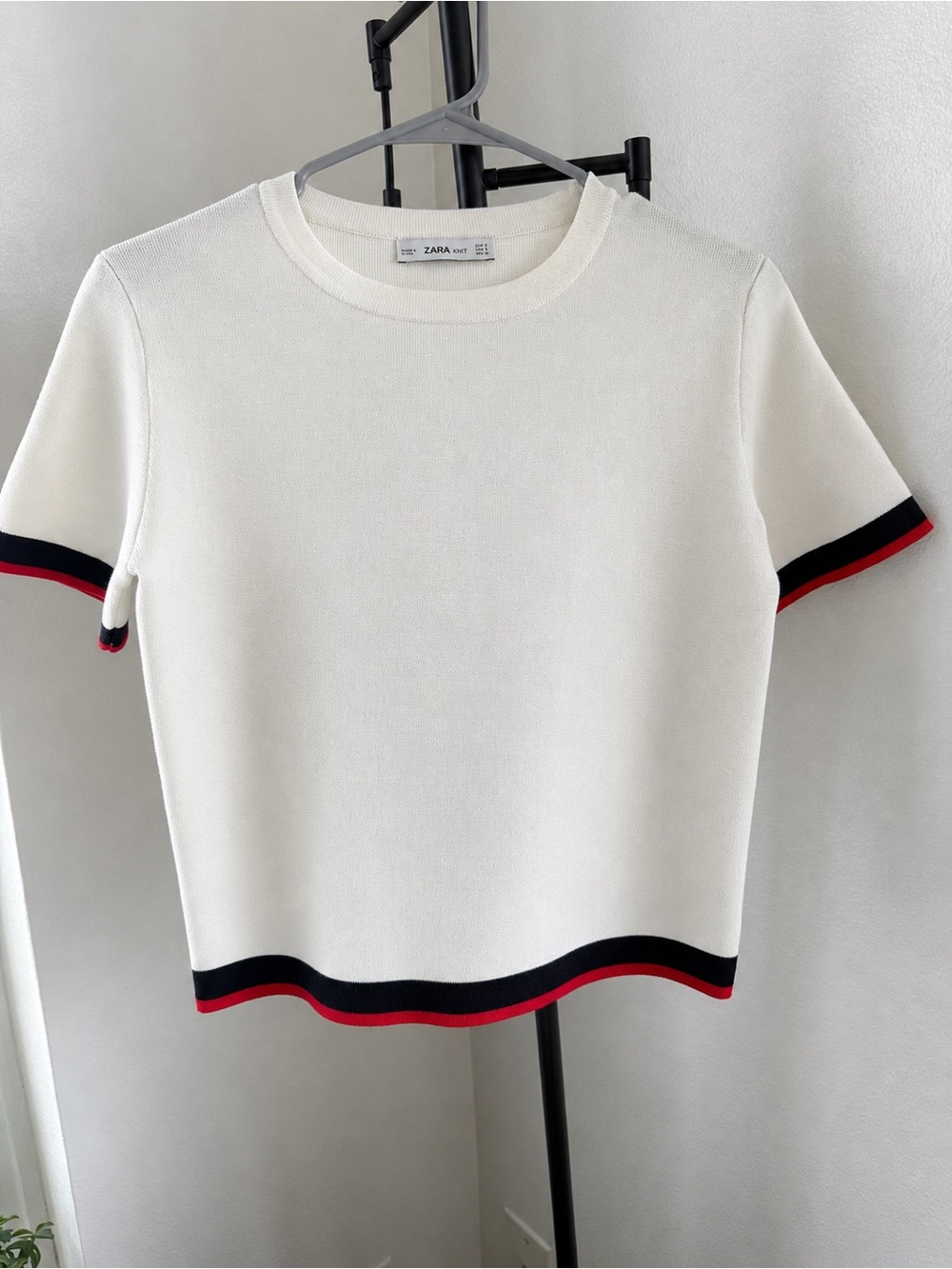 Zara Knit short-sleeve top in ivory/cream